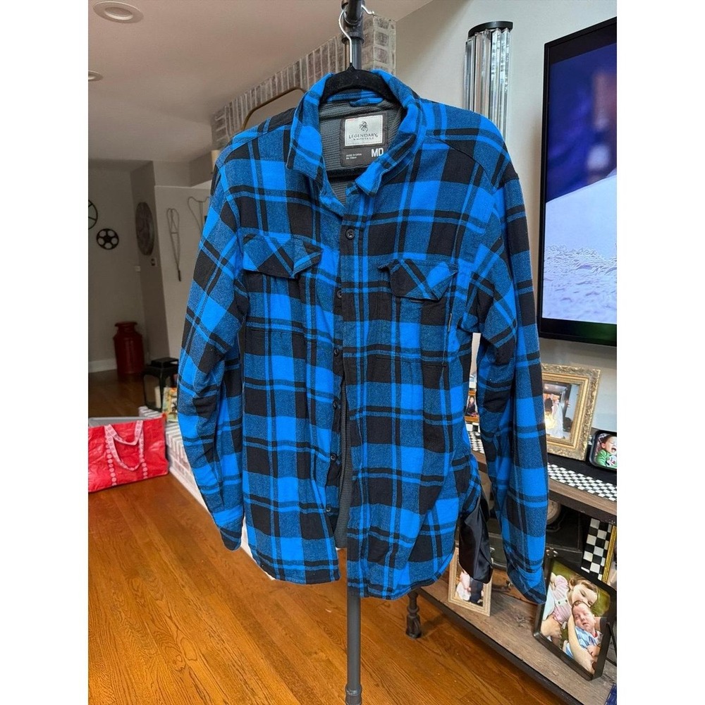 Legendary Whitetails featuring dual button blue black plaid shirt men's Medium